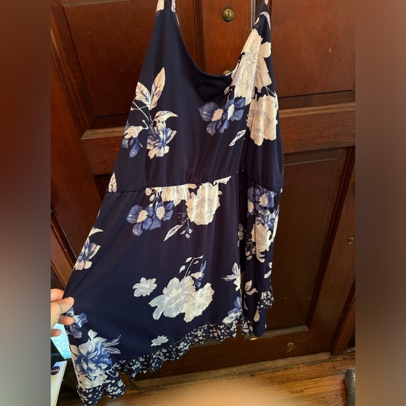 Xhilaration Size XL Ruffled Navy Flower Spaghetti Strap Dress - Picture 5 of 7